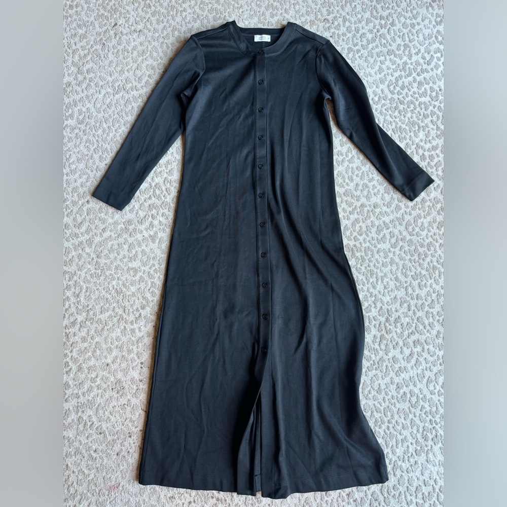 NWOT AYR Serenity Button Down Black 100% Pima Cotton Luxury Midi Dress, size XS - Picture 2 of 5